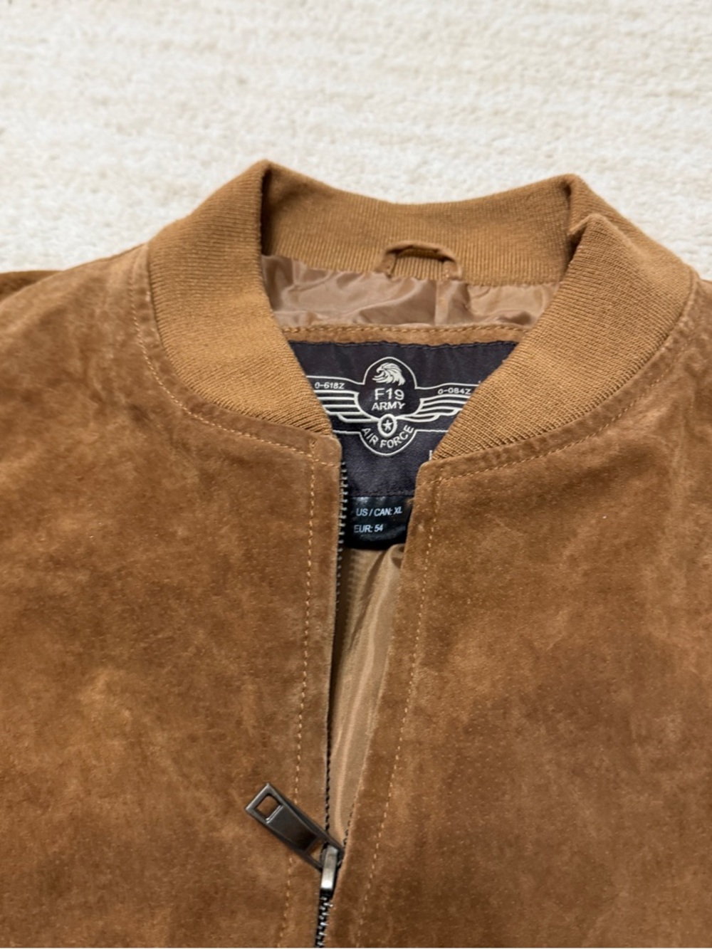 Flavor Pig Leather Brown Suede Bomber F19 Army Air Force Jacket Men's XL - Picture 3 of 9